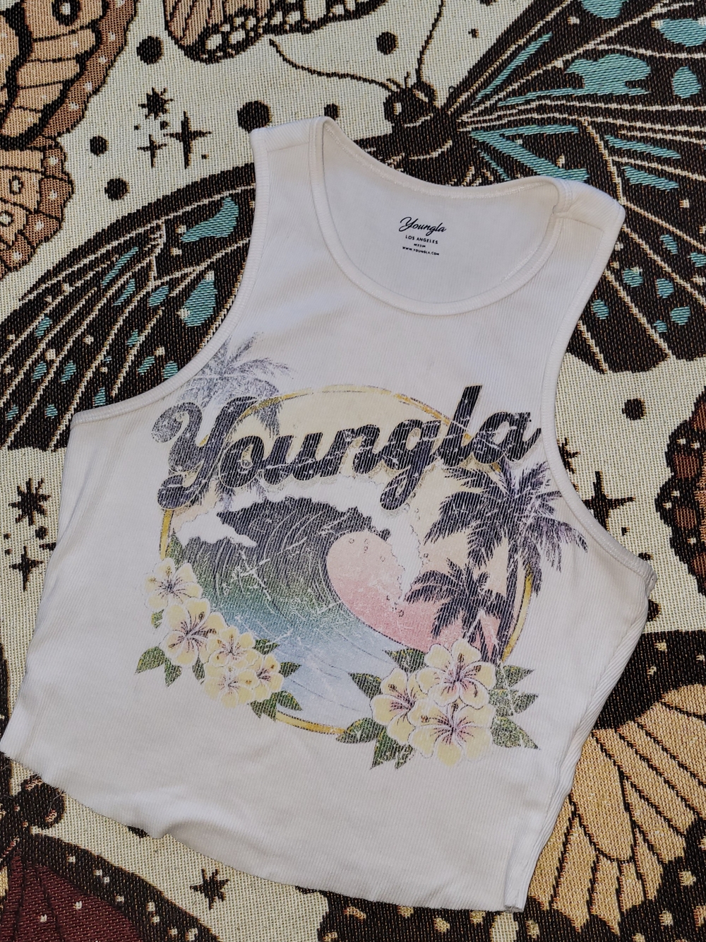 Youngla White Top with Tropical Print